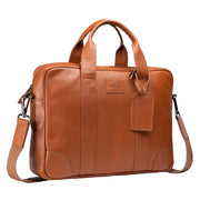 Chris Louis Difa Men's Tan Full Grain Genuine Hide Leather Office Bag with laptop compartment and metal hardware.