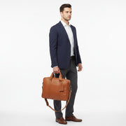 Chris Louis Difa tan full grain genuine leather office bag with laptop compartment and metal hardware.