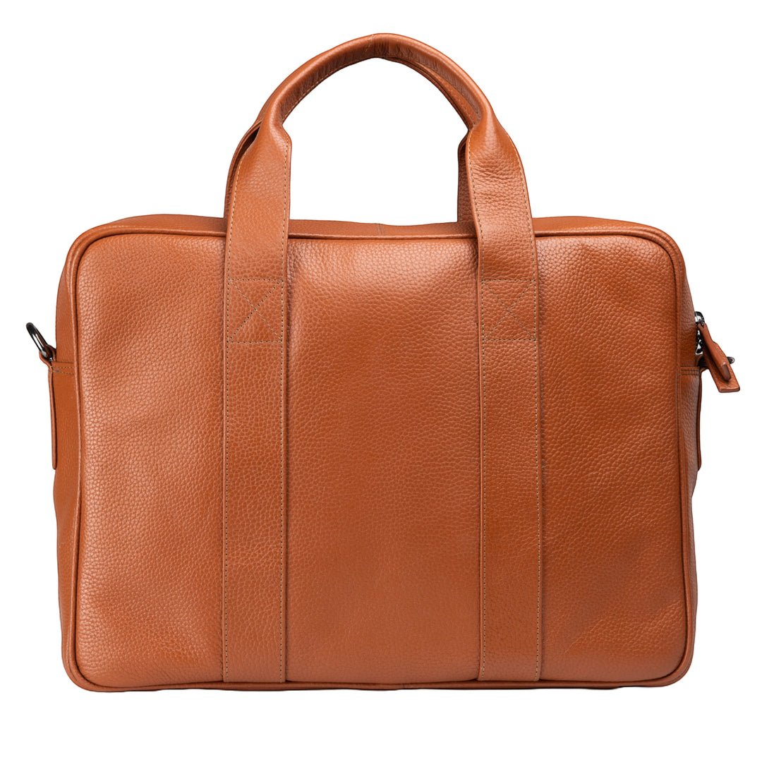 Chris Louis Difa men's tan full grain genuine hide leather office bag with top handles and laptop compartment.