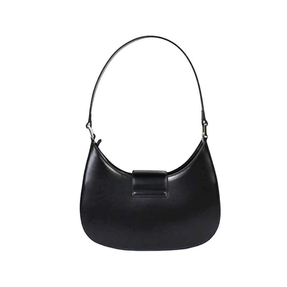 Chris Louis Fiona black faux leather shoulder bag with silver-tone hardware and a curved silhouette.