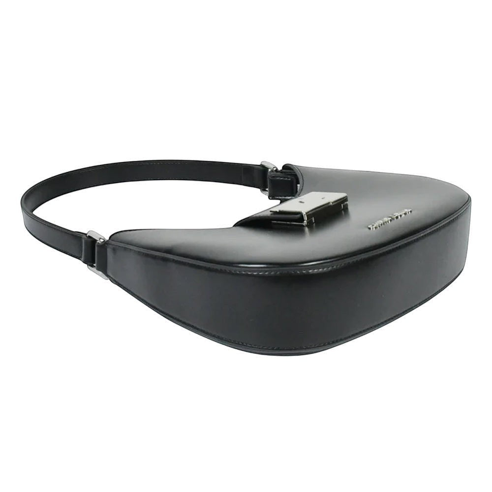 Chris Louis Fiona black faux leather shoulder bag with silver-tone hardware and a curved silhouette.