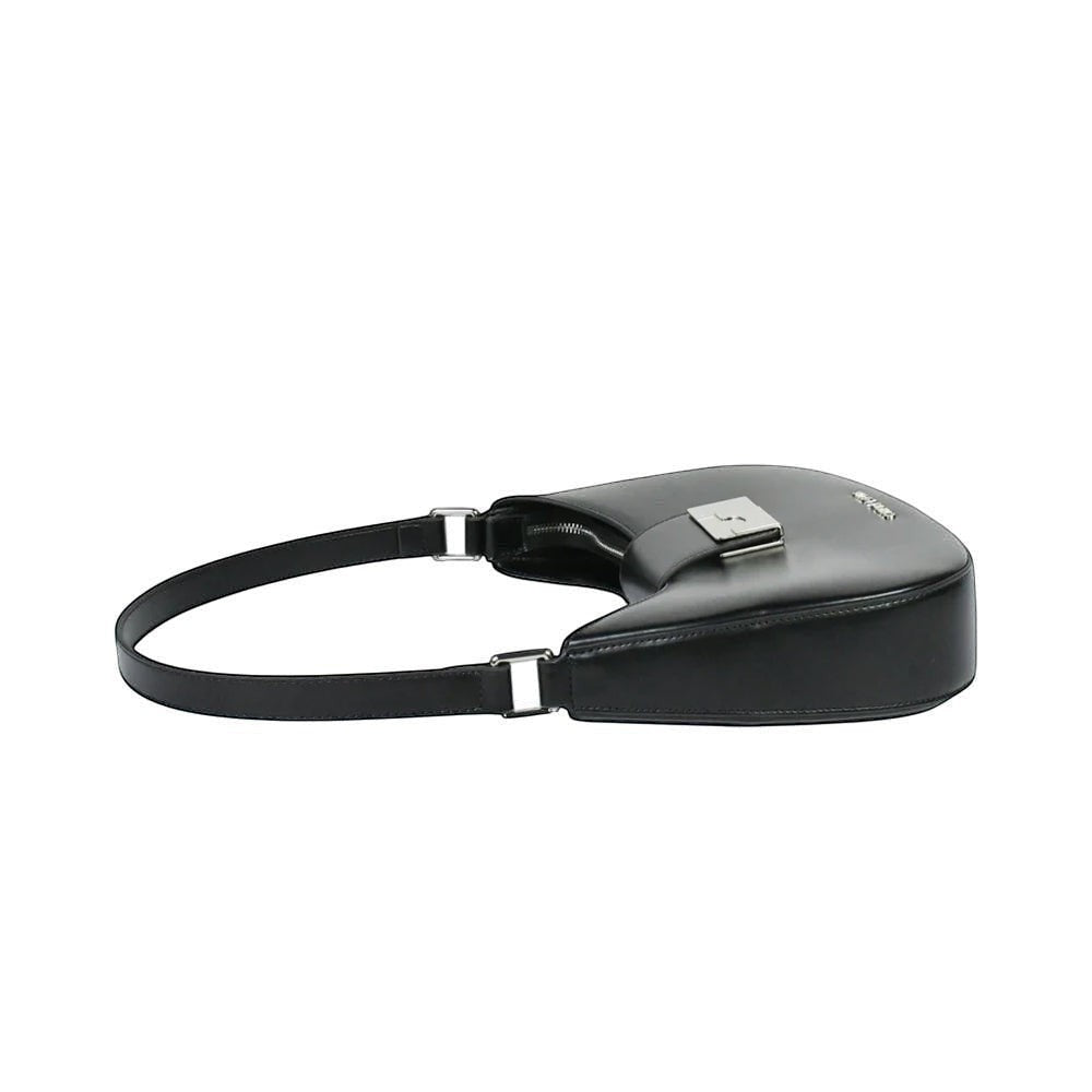 Chris Louis Fiona black faux leather shoulder bag with silver-tone hardware and curved silhouette.