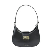 Chris Louis black faux leather Fiona shoulder bag with silver-tone hardware and curved silhouette.