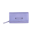 Chris Louis grey genuine leather flap clutch ladies wallet with 22 card slots, 4 ID windows, 6 slip pockets, and 1 zipper compartment.