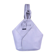 Chris Louis grey genuine leather hexagon shoulder bag with adjustable straps and front zipper pocket.