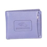 Chris Louis grey bi-fold leather wallet with removable card holder and white stitching. RFID protected.