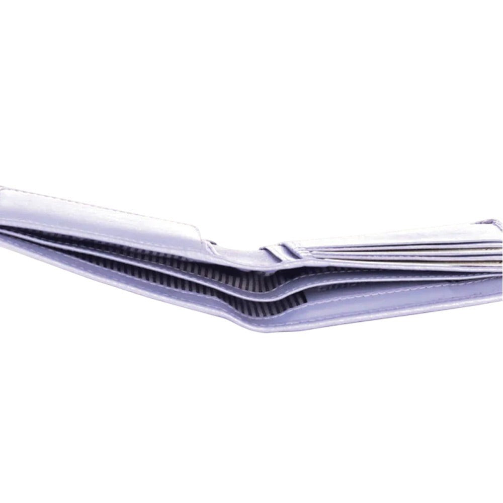 Chris Louis grey bi-fold leather wallet with removable card holder and multiple card slots.