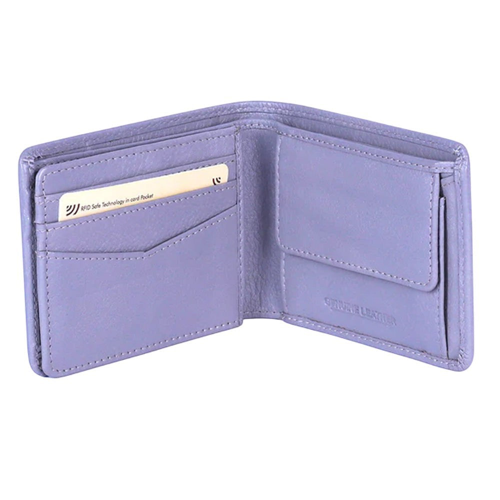 Chris Louis grey bi-fold wallet made of genuine leather with RFID protection, 6 card slots, coin pocket, and note compartments.
