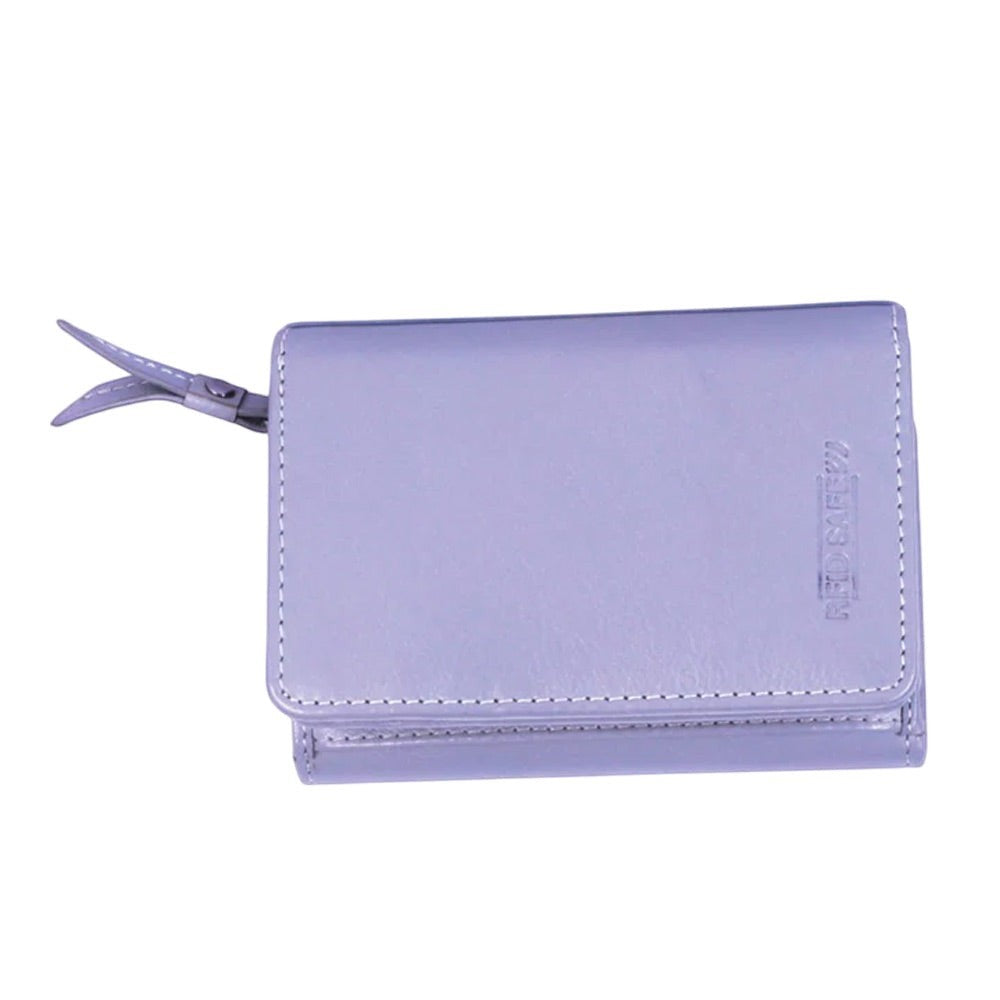 Chris Louis grey tri-fold genuine leather wallet with snap closure and RFID protection.