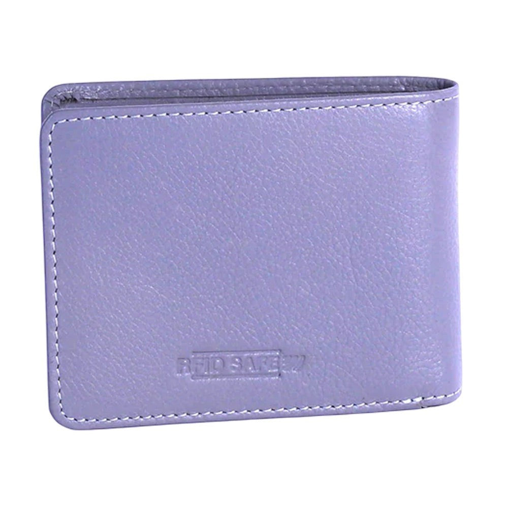Chris Louis grey bi-fold wallet made of genuine leather with RFID protection and white stitching.