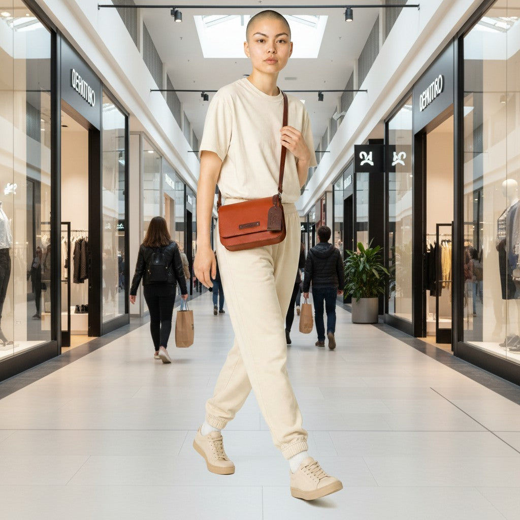 Chris Louis Isfahan crossbody bag in rich orange genuine leather with adjustable strap and embossed tag.