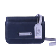 Chris Louis Isfahan black and grey genuine leather sling bag with adjustable strap and metal hardware.