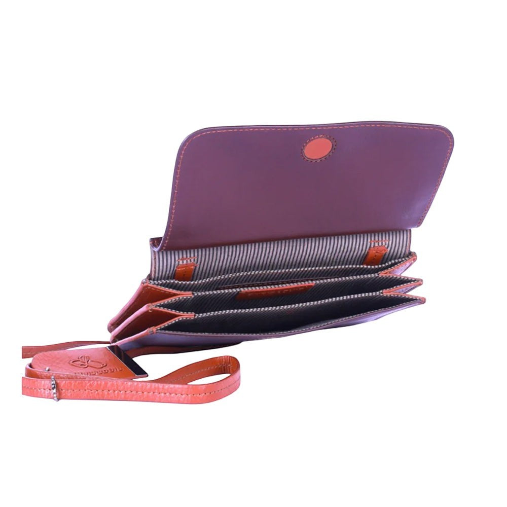 Chris Louis Isfahan Sling Bag in brown/tan genuine leather with multiple compartments and adjustable strap.