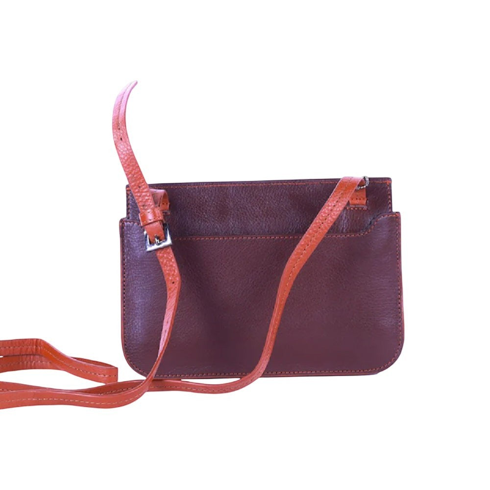 Chris Louis Isfahan Sling Bag in brown/tan genuine leather with adjustable strap and magnetic closure.