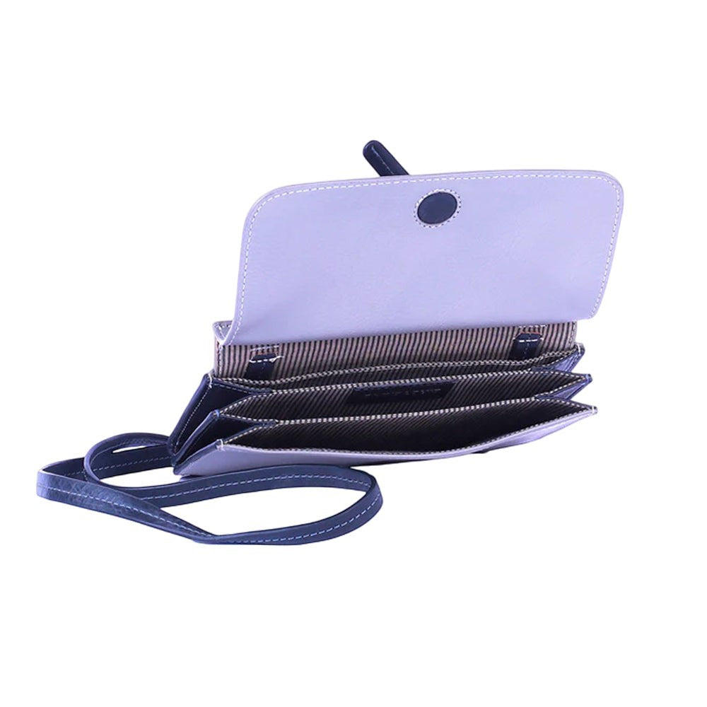 Chris Louis Isfahan Sling Bag in grey/black genuine leather with multiple compartments and card slots.