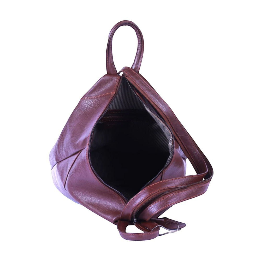 Chris Louis Jarrah brown genuine leather shoulder bag with top handle and front zipper pocket.