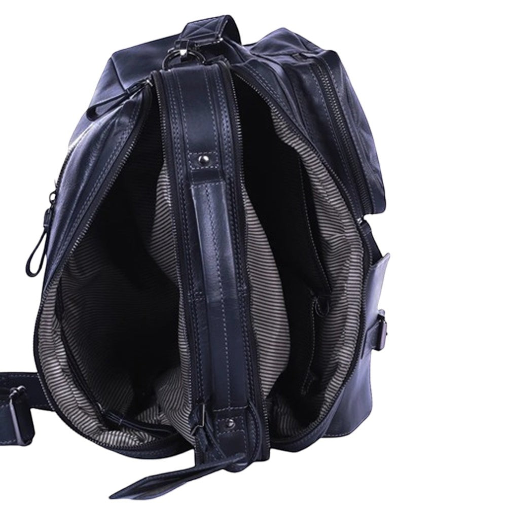 Chris Louis Kakadu black full-grain leather office bag with top handle and detachable shoulder strap.
