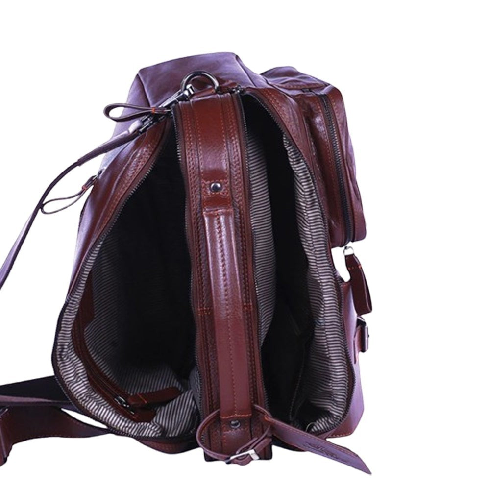 Chris Louis Kakadu brown full-grain leather office bag with top handle and detachable shoulder strap.