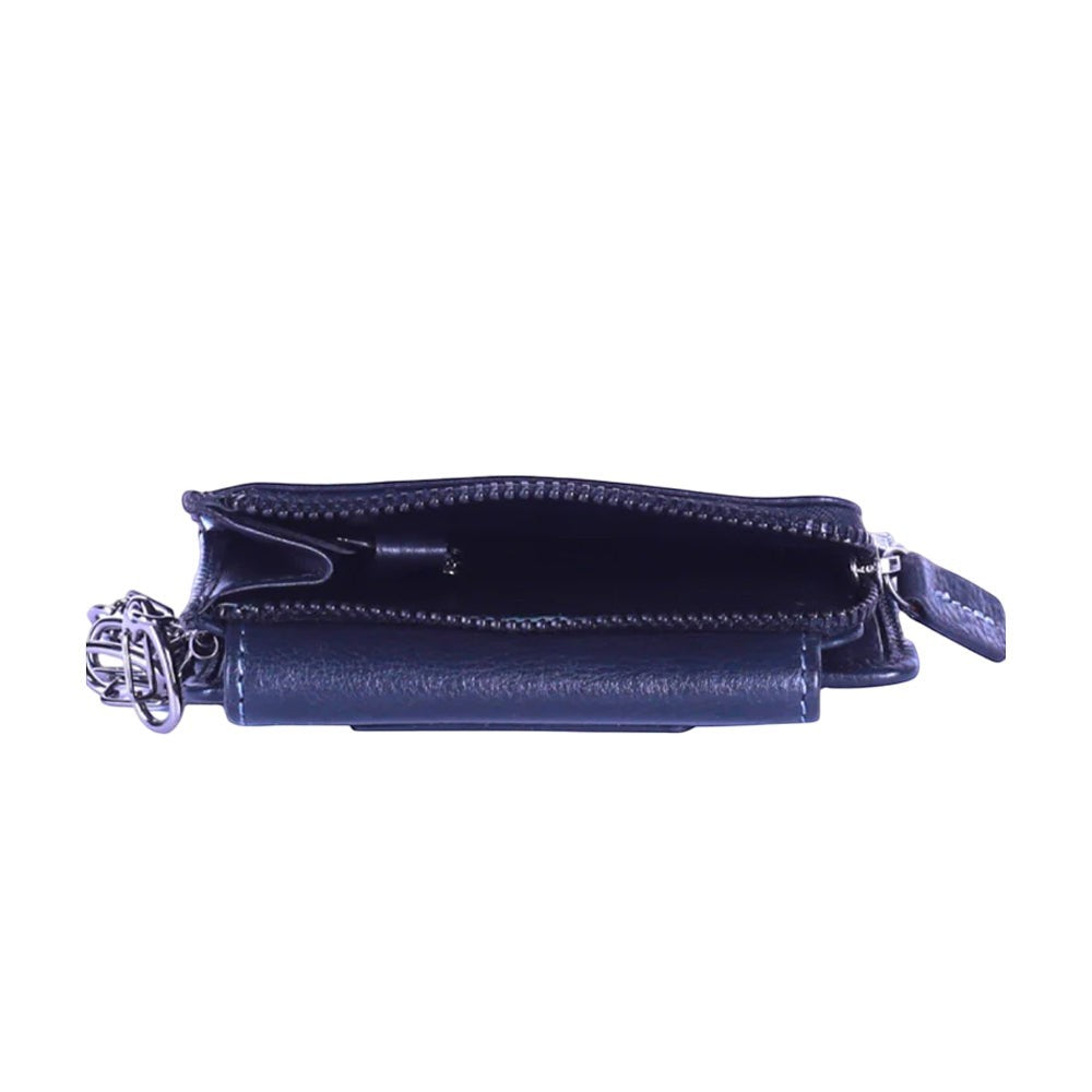 Chris Louis black genuine leather Kyoto key case with RFID protection, 3 card slots, 2 slip pockets, and coin compartment.
