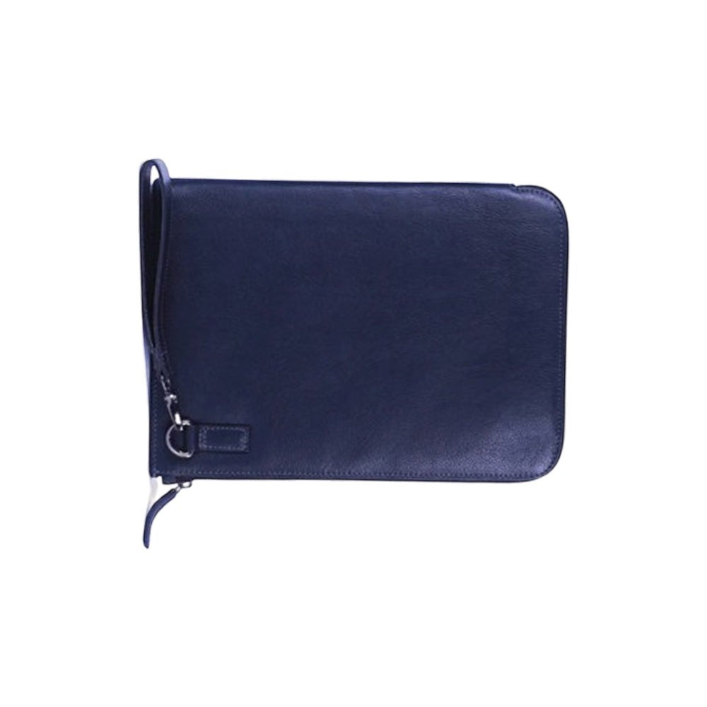 Chris Louis navy blue leather i-pad/file organizer with zippered closure and detachable wristlet.