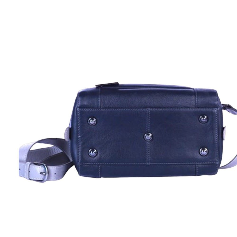 Chris Louis Leone Satchel Bag in black/grey genuine leather with top handle and detachable shoulder strap.