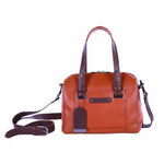 Chris Louis Leone Satchel Bag in tan/brown genuine leather with top handles and detachable shoulder strap.