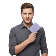Chris Louis light purple genuine leather bifold wallet with embossed logo and contrast stitching.