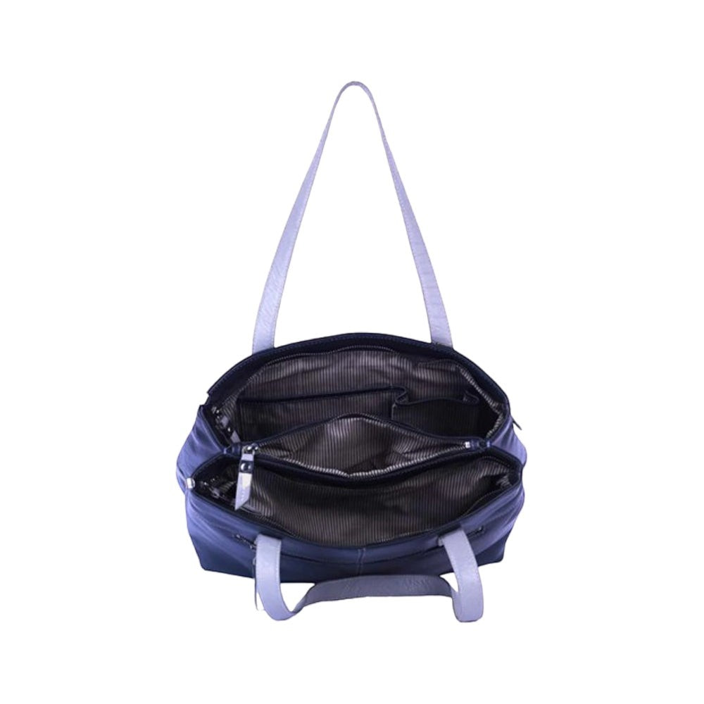 Chris Louis Meknes Tote Bag in black/grey genuine leather with top handles and multiple compartments.