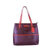 Chris Louis Meknes Tote Bag in brown and tan genuine leather with top handles and a detachable tag.