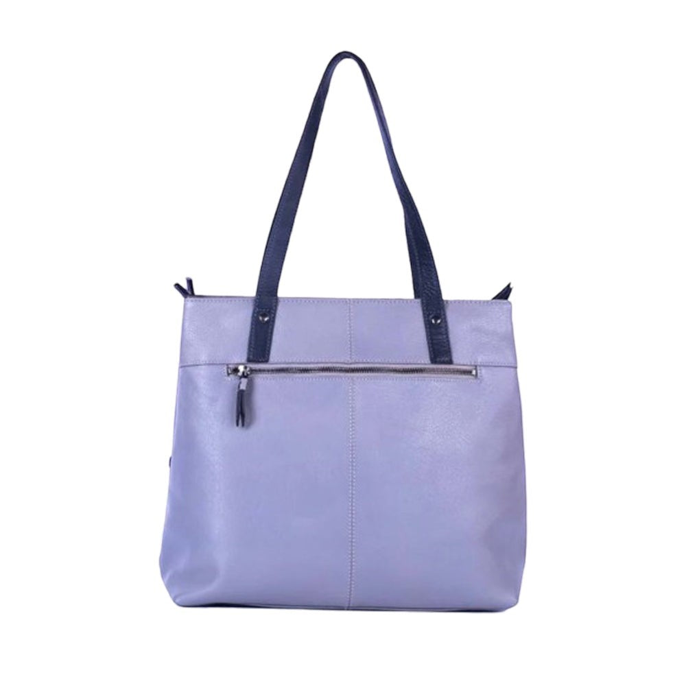 Chris Louis Meknes Tote Bag in grey/black genuine leather with top handles and multiple zipper compartments.