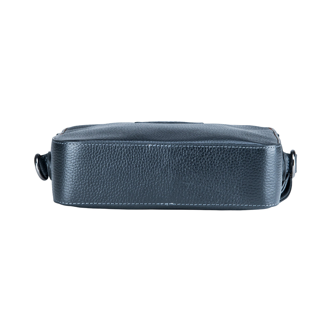 Chris Louis Moolicious black full grain genuine leather sling bag with metal hardware and white stitching.