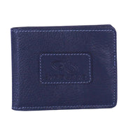 Chris Louis navy blue genuine leather bifold wallet with contrasting stitching and embossed logo.