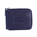 Chris Louis navy blue leather zip around wallet with RFID blocking technology and embossed logo.