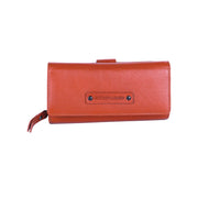 Chris Louis Petra ladies wallet in tan genuine leather, tri-fold design with snap closure, coin zipper, and card slots.