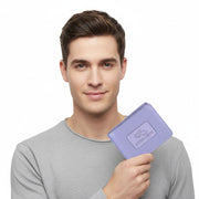 Chris Louis Bifold wallet in light purple leather with embossed logo and stitching. RFID protected.