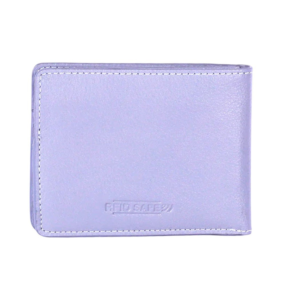 Chris Louis bi-fold wallet in light purple genuine leather with RFID protection and 12 card slots.