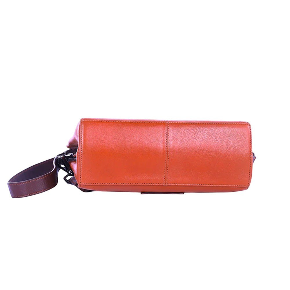 Chris Louis Santorini Leather Cross Body bag in tan/brown with front flap and detachable strap.