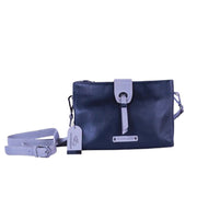 Chris Louis Santorini black and grey genuine leather crossbody bag with front flap and detachable strap.