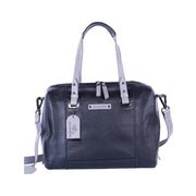 Chris Louis Sierra Satchel Bag in black and grey genuine leather with top handles and detachable strap.