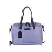 Chris Louis Sierra Satchel Bag in grey and black genuine leather with top handle and detachable strap.