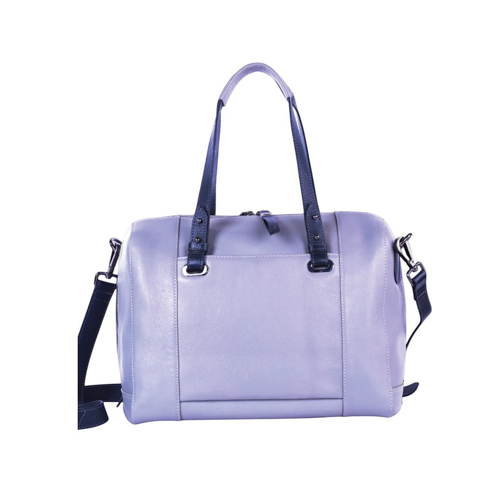 Chris Louis Sierra Satchel Bag in grey/black genuine leather with top handles and detachable strap.