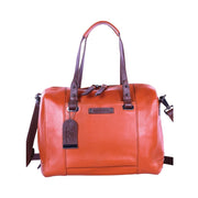 Chris Louis Sierra Satchel Bag in tan and brown genuine leather with top handle and detachable strap.
