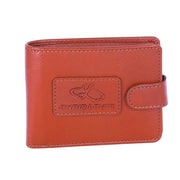 Chris Louis tan bi-fold genuine leather wallet with snap button closure and embossed logo.