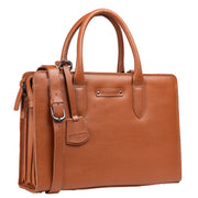 Chris Louis tan leather executive 2-in-1 bag with detachable laptop case and adjustable shoulder strap.