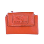 Chris Louis orange genuine leather bifold key holder wallet with embossed logo and RFID protection.