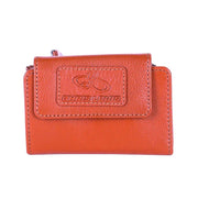 Chris Louis orange genuine leather bifold key holder wallet with embossed logo and RFID protection.