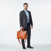 Chris Louis tan genuine veg-tan hide leather office bag with top handle and detachable shoulder strap