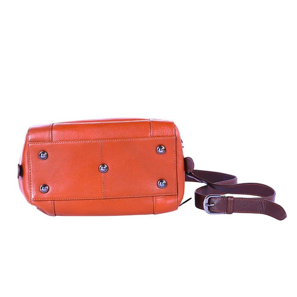 Chris Louis tan/brown genuine leather satchel bag with top handle and detachable shoulder strap.