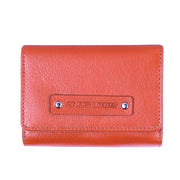 Chris Louis tan tri-fold leather wallet with snap closure, 16 card slots, ID window, zip coin pocket, and note compartment.