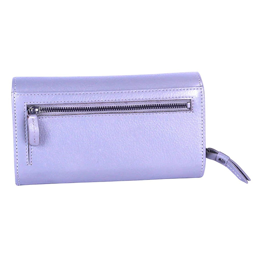Chris Louis Venice Ladies Wallet in grey genuine leather with multiple card slots and zipper pockets.
